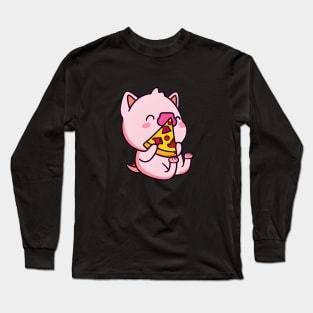 Cute, Funny Pink Pig Eating Pepperoni Pizza, Piggly Wiggly Long Sleeve T-Shirt